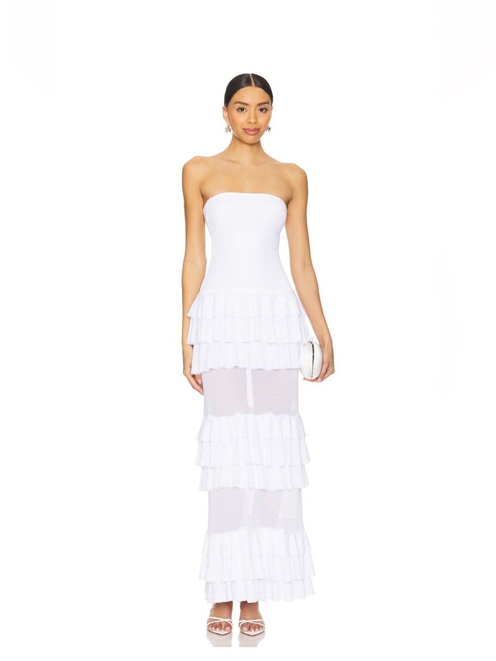 superdown White Strapless Tiered Ruffle Maxi Dress